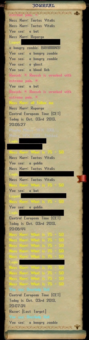 journal entry from the actual afk check.