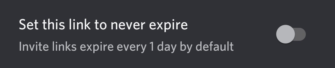 Non-expiring link option from mobile app